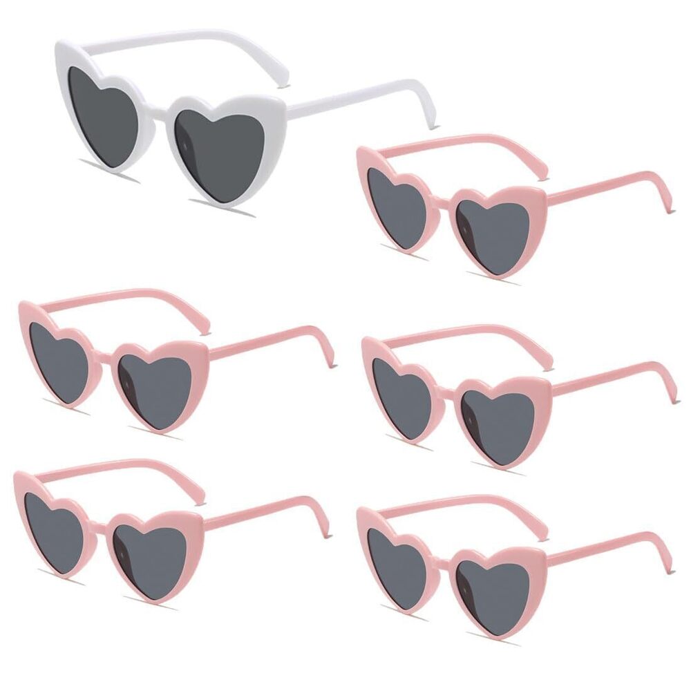 3464 6 Pack Heart Sunglasses Vintage Retro Heart Shaped Glasses Bulk